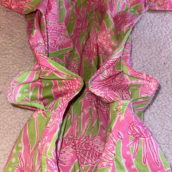 Lilly Pulitzer XS Quarter Button 3/4 Sleeve Collared Dress Easy Tiger Green Pink - Picture 11 of 12